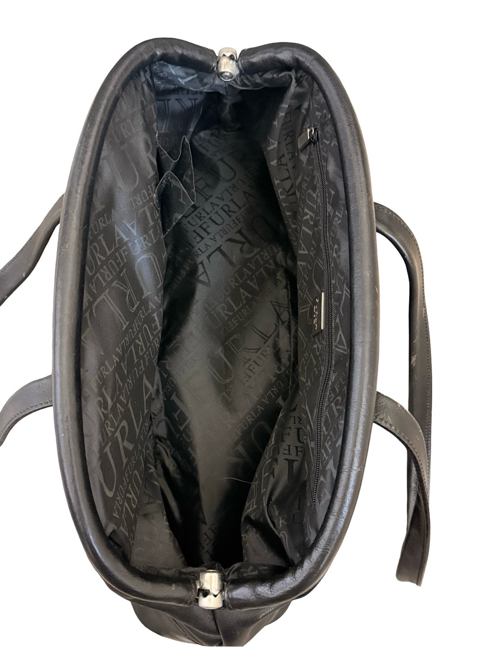 Vintage Furla Black Leather Dome Shoulder Bag With Silver Logo Made in Italy - Picture 6 of 17